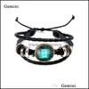 Charm armband nya mode smycken design twee constellations läder retro handvävda pärlor diy zodiac armband för kvinnor män gåvor ot4wq