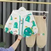 2023 Весенняя осенняя детские мальчики 3PCS одежда набор мультипликации медведь с капюшоном кардигано