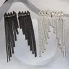 Dangle Earrings FYUAN Fashion Black Water Drop Crystal Long Tassel Rhinestone For Women Statement Jewelry