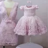 Meisje Jurken Real Image Roze Moeder En Dochter Kant Baby Peuter Bloem Jurk Voor Bruiloft Applique Baby Verjaardag