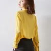 Women's Blouses Women's Tops Silk Floral Printed Office Formal Casual Shirts Plus Large Size Spring Summer Sexy Femme Light Yellow Lemon