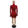 Sexig Velor Dress Women 2023 Long Bell Sleeve High Neck Mesh Sydd Mini BodyCon Vestidos för Evening Party Club S-2XL