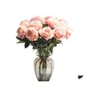 Flores decorativas grinaldas de flanela rosa flor 10pcs/lote decorações de casamento touch pano de pano de pano plástico home office shop s dhckr