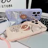 Fundas de teléfono tpu de moda iphone 14 13 Pro max 11 12 XR 7 8 plus xs para mujer con soporte de anillo con incrustaciones de diamantes funda protectora de pulsera de cuero