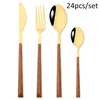 Geschirr Sets 24/30 Teile/satz Nachahmung Holz Besteck Messer Dessert Gabel Kaffee Löffel Edelstahl Geschirr Küche Besteck