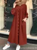 Ethnic Clothing Women's Muslim Solid Color Long Sleeve Shirt Dress Casual Pocket Robe Abayas For Women Open Abaya