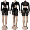 Kvinnors sp￥rningsdr￤kter sexiga solid mesh lappt￤cke 4st shorts set kvinnor l￥ng￤rmad bandage topp och bikini bh underkl￤der se genom kl￤der