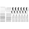 Dinnerware Sets 24Pcs Black Wood Handle Set Steak Knife Fork Tea Spoon Cutlery Stainless Steel Tableware Western Kitchen Flatware