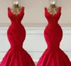 Rotes Hochzeitskleid Meerjungfrau Blumen Perlen Brautkleider Ärmellose Verlobungskleider für Frauen Robe De Mariage Vestido de Novia 2023