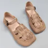 Sapatos artesanais Pure Sandals tecidos Plataforma feminina Couro solto simples simples fios vintage de slip costura 35-41