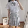 Clothing Sets Women Short Sleeve High Waist Pleated Skirts Plaid Skirt Sexy A-Line Dress For JK School Uniform Girls Students Women's