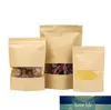 Top sacchetto di carta Kraft Stand Up Gift Alimenti secchi Buste per imballaggio di tè alla frutta Borsa per finestra in carta Kraft Borse autosigillanti con cerniera per la vendita al dettaglio