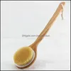 Bath Brushes Sponges Scrubbers Natural Bristle Brush Long Handle Wooden Scrub Skin Mas Shower Body Round Head Brushes Bathroom Ac Otd8P