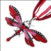 H￤nge halsband Dragonfly halsband Vintage Ribbon Cord Purple Red Green Crystal Bead Jewelry for Women Girls Drop Delivery Pendants Otoxv