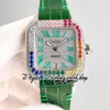 TWF tw0048 M8215 Orologio automatico da uomo 40MM Colore ghiacciato Lunetta con diamanti pavé di diamanti Quadrante verde Marcatori romani Cinturino in pelle Super Edition Orologi eterni