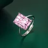 New Fashion Band Rings Large Rectangle Cubic Zirconia Regolabile Open Ring Ladies Luxury Engagement Wedding Party Jewelry Girl Gift