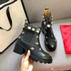 short boots 100% cowhide Belt buckle Metal women Shoes Classic Thick heels Leather designer shoe High heeled Fashion Diamond Lady boot Large size 35-4 o0RX#
