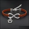 Bedelarmbanden romantische sier kleur infinity love huisdieren katten hond poot hanger handgemaakt donkergrijs lederen su￨de veet touw sieraden cadeau n otl52