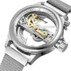 Wengle Nowy wysokiej jakości pojedynczy mostek w pełni automatyczny pasek siatkowy przezroczysty strój prezentowy Casual Mechanical Watches2866