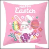 Pillow Case Happy Easter Bunny 18X18 Inches Rabbit Printed Peach Skin Ers Spring Home Decor For Sofa Couch Rre11499 Drop Delivery Ga Otahu