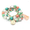 Charm Bracelets 6pcs/set 2022 Spring Brand Multilayers Seed Beads Crystal Ball Tassel Pendant & Bangles Jewelry For Women