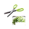 Herramientas de frutas y verduras Cocina de acero inoxidable Accesorios de cocina Cuchillos 5 capas Tijeras Sushi Cebolleta triturada Cortar hierbas Especias Dhjhp