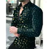 Camisas casuales para hombres Moda de lujo Hombres sociales Turn-Down Collar Camisa abotonada Puntos Impresión 3D Cardigan de manga larga Ropa para hombre