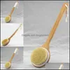 Bath Brushes Sponges Scrubbers Natural Bristle Brush Long Handle Wooden Scrub Skin Mas Shower Body Round Head Brushes Bathroom Ac Otd8P