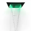 Pommeau de douche LED noir mat, 3 fonctions, 500x500mm, avec haut-parleur musical, système de douche cascade