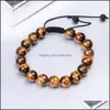 Cuentas de moda para hombre Cuentas de ojo de tigre natural Piedra de ónix mate Pulsera tejida Brazaletes Curación Nce Oración Mujeres Hombres Joyería Al por mayor D Ot2Ab