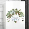 Party Decoration Merry Christmas Wall Stickers Pine Cones Branches Berries Green Plants Window Clings Glass Door Mural Posters Xmas Year