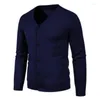 Camisolas masculinas homens camisola casaco outono inverno coreano fino ajuste cardigan de malha manga longa único breasted v-pescoço cor sólida