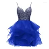 Robes de soirée ANGELSBRIDEP Bretelles Spaghetti Courte Mini Robe De Bal Perles Corsage Tulle Paillettes Robe 8e Grade Graduation