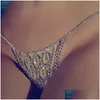 Sonstige Schmuck Sets Lady Luxus hohles Strass -Netzkörperkettenkette BH Accessoires Bikini Unterwäsche Set sexy Charme Kristall Tanga Panti Dh1ff