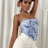 Women's Tanks Angle Print Sexy Off Shoulder Women Tube Tops Summer Tank Backless Party Club Wear Corset Top Blue