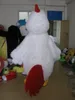Cute adulto de frango branco mascote de fantasia vestido de festa