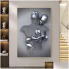 Paintings Couples Metal Figure Statue Canvas Painting Nordic Love Kiss Poster And Prints Sexy Body Wall Art Pictures For Living Room Dhgxe