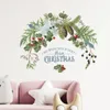 Party Decoration Merry Christmas Wall Stickers Pine Cones Branches Berries Green Plants Window Clings Glass Door Mural Posters Xmas Year