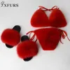 Boots Women's Real Fur Slippers Bikini Bra Summer Beach Underwear Detachable Thick Fluffy Set Flip 221215