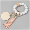 Party Favor Wood P￤rlade armband Keyring Sile Beads Keychain Handbag Pendant For Women Monogrammed Grave Wooded Chip Crafts RRB1 OT0P5