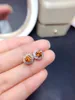 Stud Earrings Est Style Natural Citrine For Women Jewelry Real 925 Silver Gold Plated Round Gem Small And Good