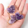 Natural Amethyst Cluster Crystal Pendant Love Gift Chakra Healing Reiki Mineral Quartz Energy Rough Stone Halsband med läder TT1216