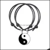 Charm Armbänder 2 PCs/Los Vintage einstellbares Seilpaar Armband Handschmuck Yin Yang Charms Schwarz weiß rote handgefertigte Drop -Lieferung Ottqh