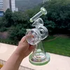 Green Glass Hookahs Double Donut Water Recycler Wax Dab Rig Unique 14mm Water Pipe Bongs