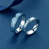 Clusterringe Sole Memory Blue Drop Glasur Wave Paar Ring Süße Romantische Silberfarbe Weibliche Größenverstellbare Öffnung SRI454