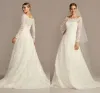 OLEG CASSINI Off-The-Shoulder Lace A-Line Wedding Dress full lace applique long sleeve plus size sweep train wedding gown 2023