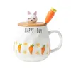 Mugs Ins Cartoon Radish Wooden Cover Ceramic Cup Lovely Girl With Spoon Water Mug Family Student Couple