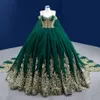 Hunter Green Princess Quinceanera Dresses with Wrap Cape 2023 Gold Detail Pearls Applique Lace-up Corset Prom Sweet 15 Gowns