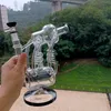 Black Glass Water Bong Hookahs with Spiral Percolators Recycler Dab Rig Pipe for Smoking