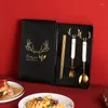 Flatvaruuppsättningar Western bordsartiklar Knivgaffel Set Advanced Elk Horn 304 Rostfritt stål Stek Special dessert Keramik